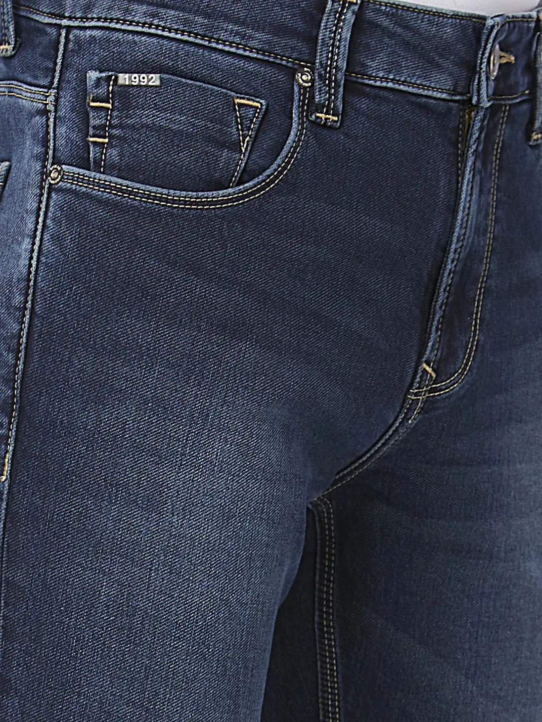 Spykar Men Dark Blue Cotton Stretch Comfort Fit Regular Length Clean Look Mid Rise Jeans (Rafter)