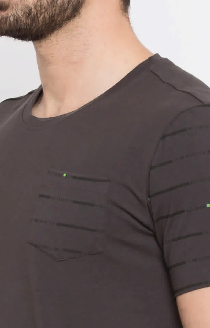 Spykar Men Khaki Cotton Slim Fit Plain T-Shirt
