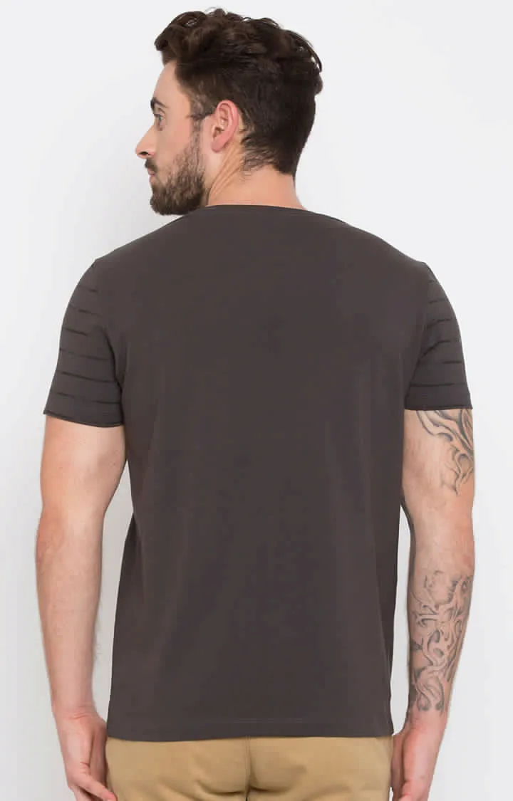 Spykar Men Khaki Cotton Slim Fit Plain T-Shirt