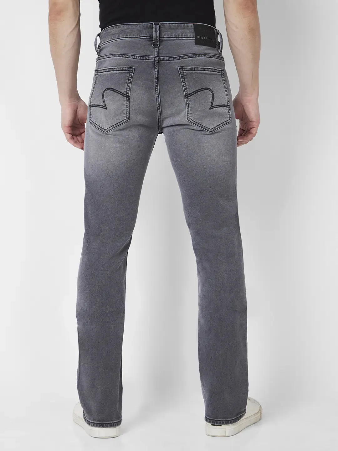 Spykar Men Light Grey Cotton Stretch Comfort Fit Regular Length Clean Look Mid Rise Jeans (Rafter)