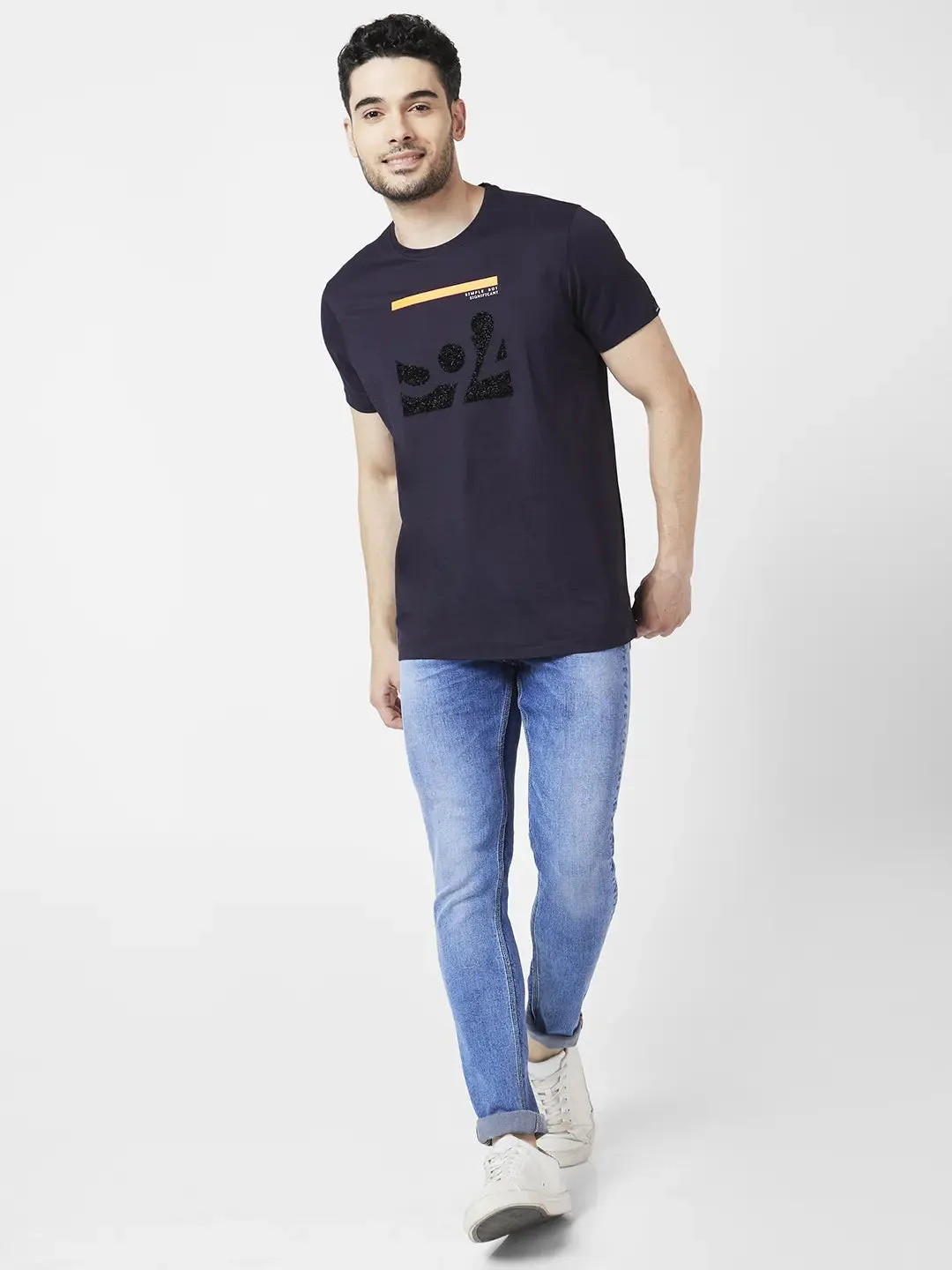 Spykar Men Mid Blue Cotton Stretch Slim Fit Narrow Length Clean Look Low Rise Jeans (Skinny)