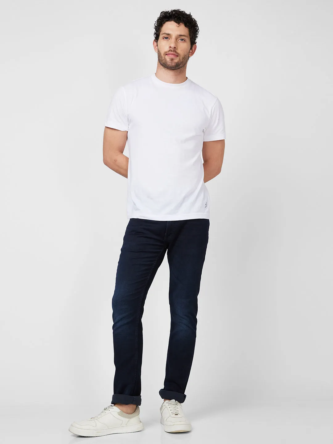 Spykar Mid Rise Regular Fit Narrow Length Indigo Jeans For Men