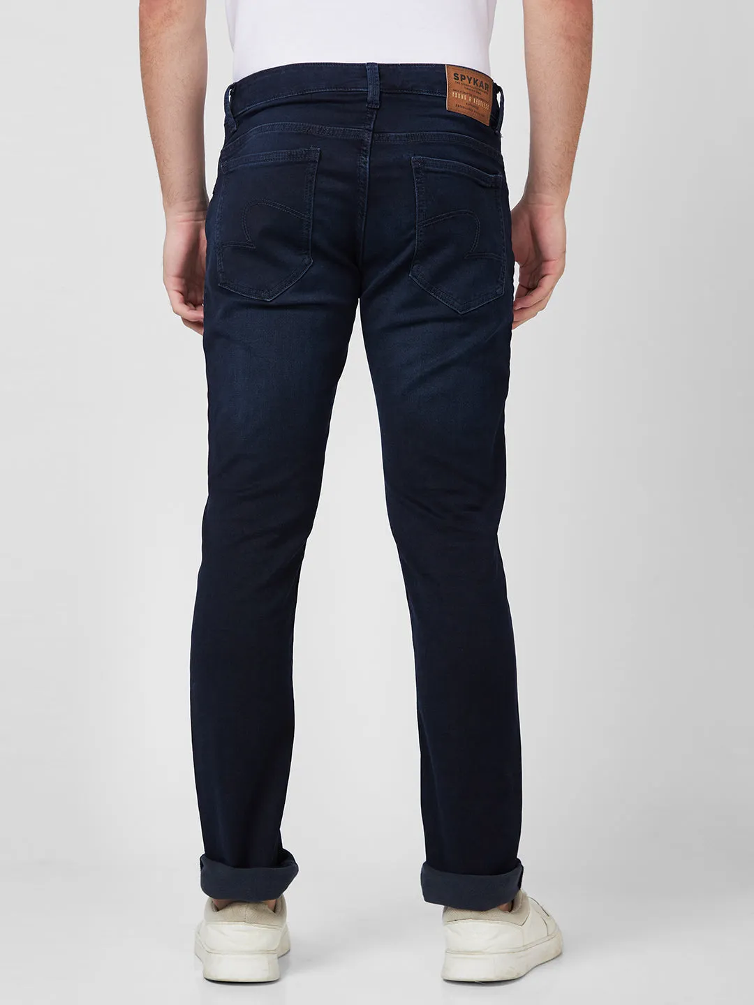 Spykar Mid Rise Regular Fit Narrow Length Indigo Jeans For Men