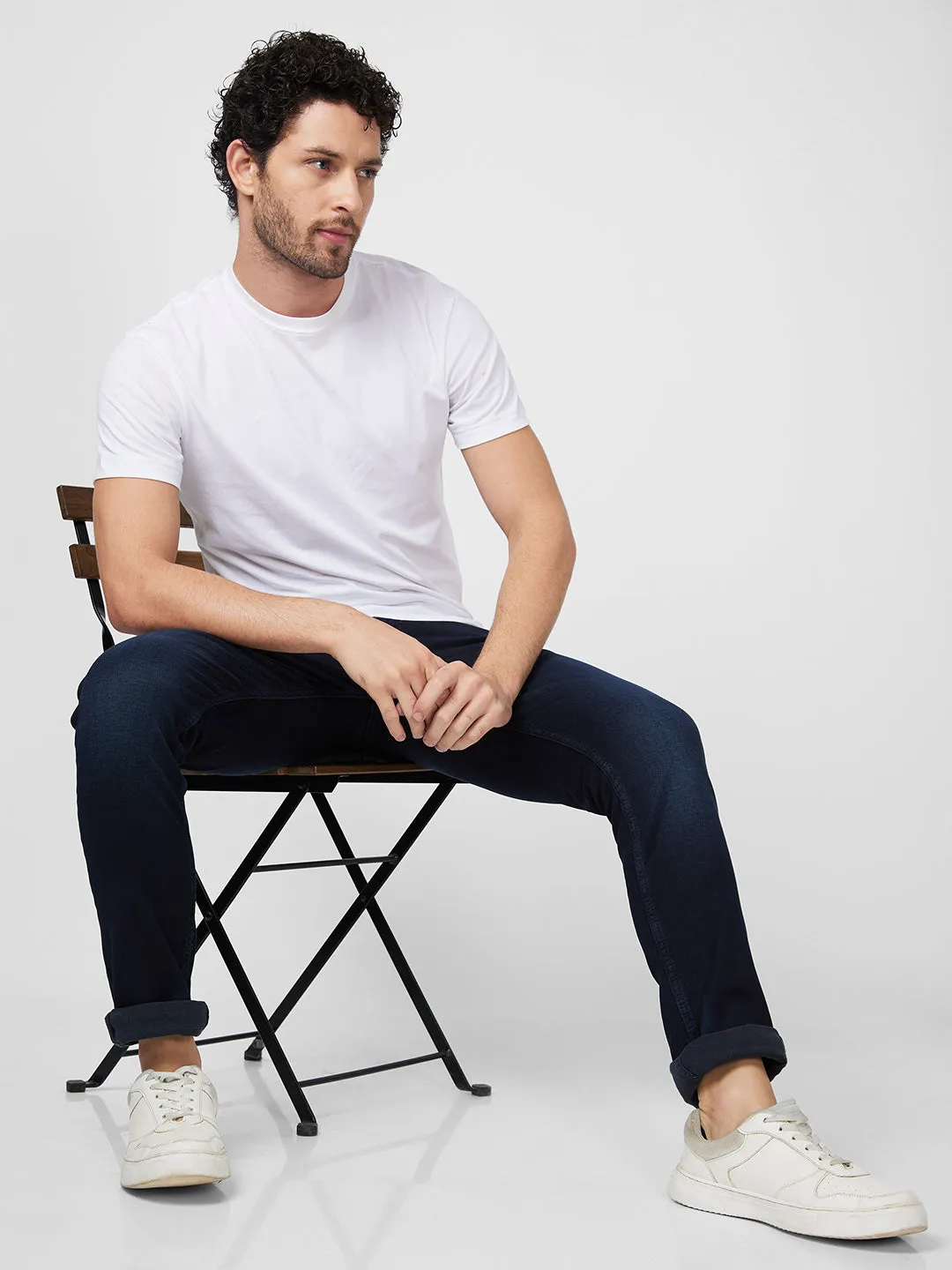 Spykar Mid Rise Regular Fit Narrow Length Indigo Jeans For Men