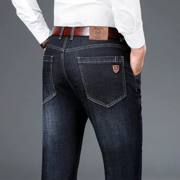 Wiaofellas Men's Classic Relaxed Fit Flex Jean spring autumn new Four Seasons High waist Business casual black blue denim trousers