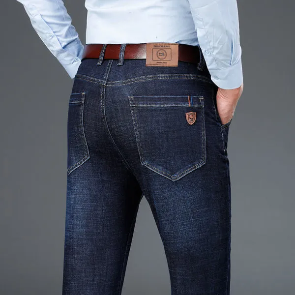 Wiaofellas Men's Classic Relaxed Fit Flex Jean spring autumn new Four Seasons High waist Business casual black blue denim trousers