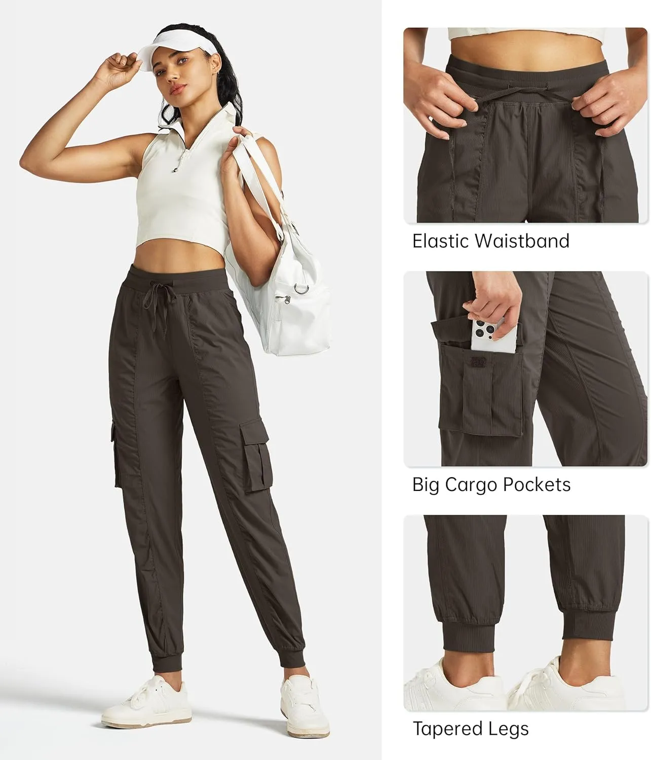 Willit Women's Studio Jogger Cargo Workout Hiking Track Pants Lightweight Athletic Dance Tapered Pants Quick Dry