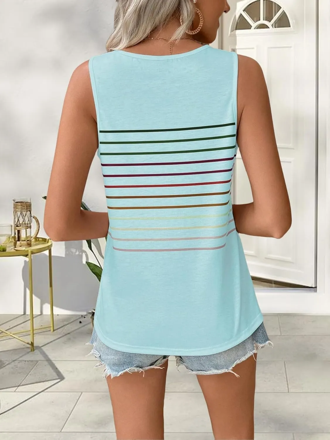 Women's Casual Striped Tank Tops Sleeveless Crew Neck T Shirts Comfy Loose Basic Tees 2024 Trendy Blouse