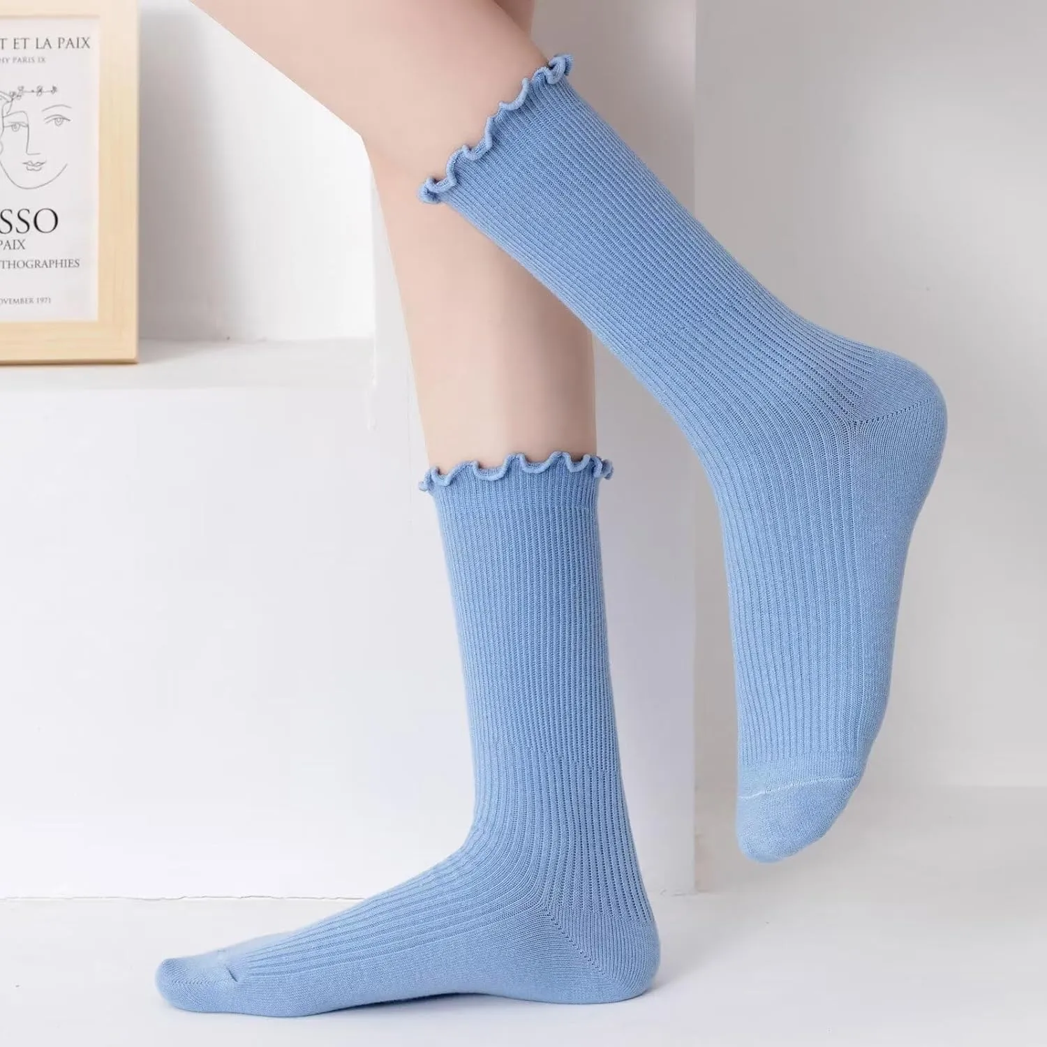 Womens Ruffle Socks Fashion Breathable Solid Color Turn-Cuff Cute Girls Ankle Socks 3 Pairs