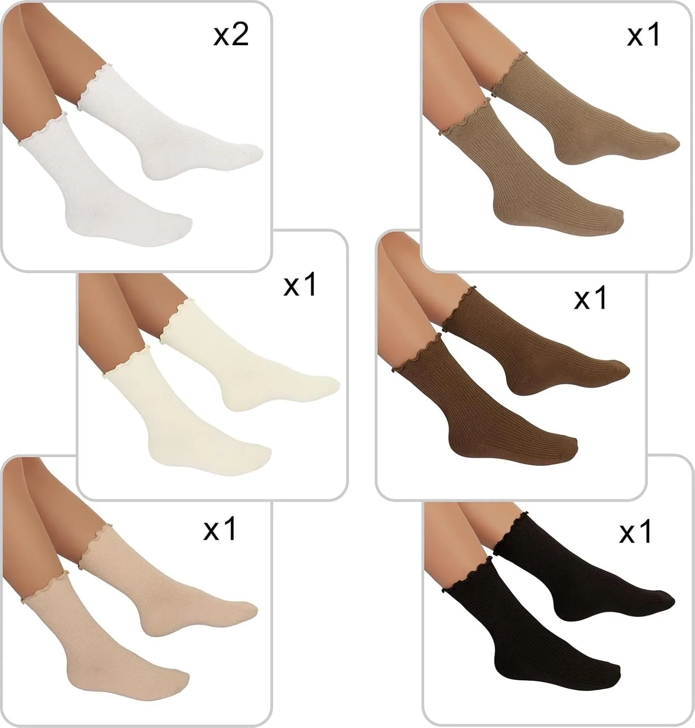 Womens Ruffle Socks, Turn-Cuff Frilly Crew Socks for Women Girls Cotton Ankle High Mid Calf Socks 7 Pairs