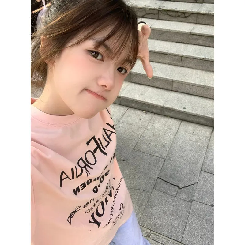 Women's T-Shirt Women's T-Shirt Print Midi Lazy Short Sleeve Tee