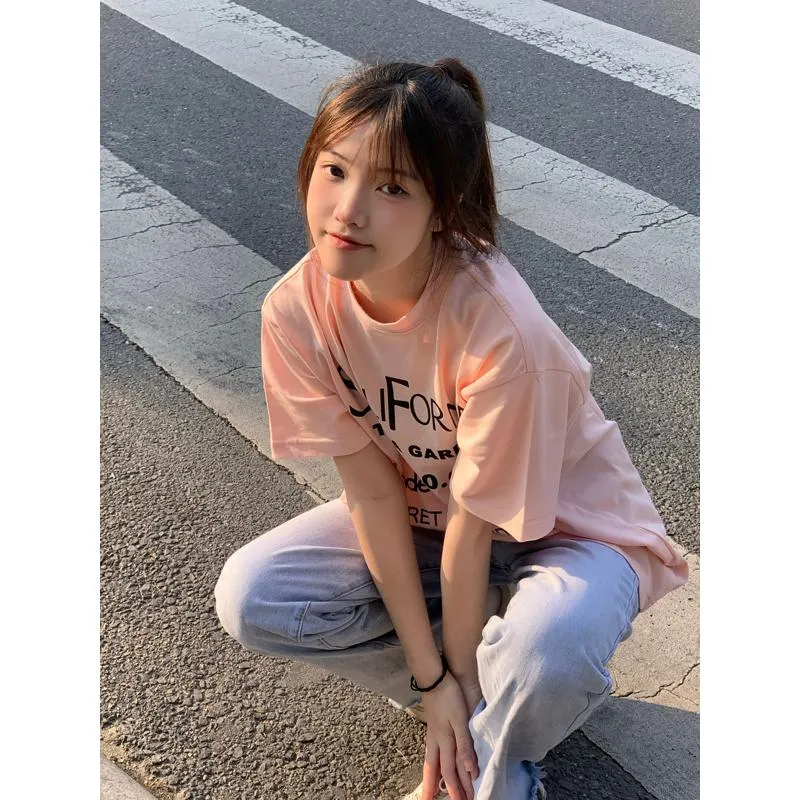 Women's T-Shirt Women's T-Shirt Print Midi Lazy Short Sleeve Tee