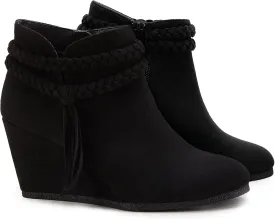 Womens Wedge Ankle Boots Braided Fringe Strap Western Heeled Fall Booties Dress Shoes