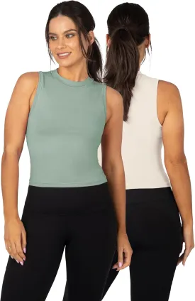 Yogalicious Womens Mock Neck Sleeveless Basic Tank Top Slim Fit Summer Shirts 1 Pack, 2 Pack, 3 Pack
