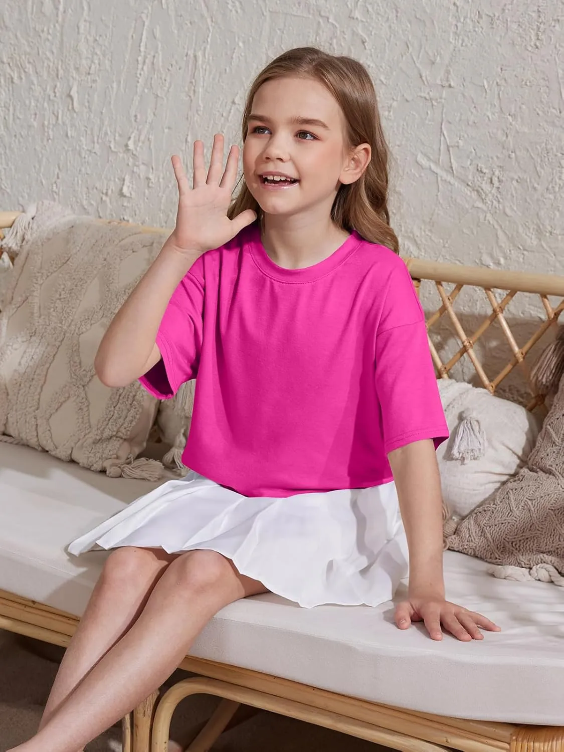 ZDC Girls Athletic Oversized Crop Tops Kids Drop Shoulder Short Sleeve T Shirts Workout Tees 5-14 Years