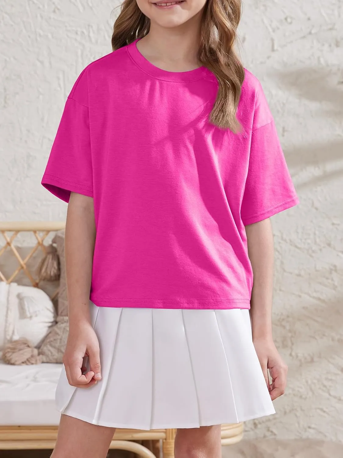 ZDC Girls Athletic Oversized Crop Tops Kids Drop Shoulder Short Sleeve T Shirts Workout Tees 5-14 Years