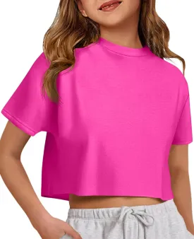 ZDC Girls Athletic Oversized Crop Tops Kids Drop Shoulder Short Sleeve T Shirts Workout Tees 5-14 Years